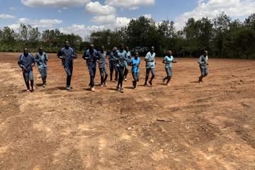 Members of the Athlete Refugee Team training on their new nearly-completed track in Ngong